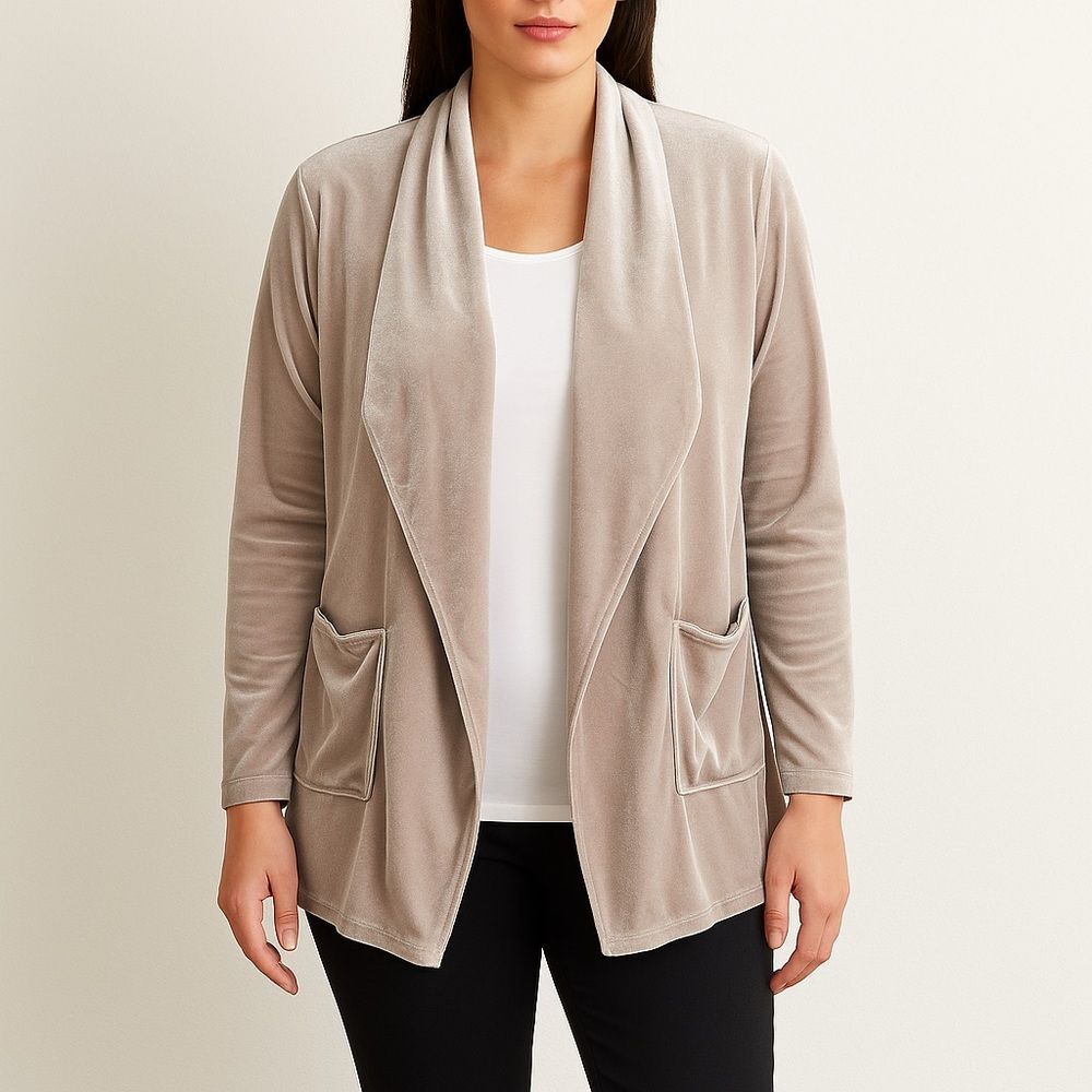 Soft Surroundings Velvet Open Front Cardigan Drape Jacket Taupe Beige Size 1X